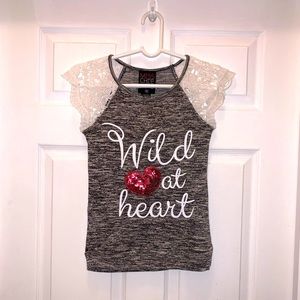 Girl’s Mischievous brand shirt says Wild at Heart - Size: Medium (10/12)…
